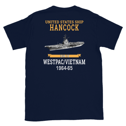 USS Hancock (CVA-19) 1964-65 WESTPAC/VIETNAM Short-Sleeve Unisex T-Shirt – back view, navy