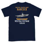 USS Hancock (CVA-19) 1968-69 WESTPAC/VIETNAM Short-Sleeve Unisex T-Shirt – back view, navy