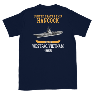 USS Hancock (CVA-19) 1965 WESTPAC/VIETNAM Short-Sleeve Unisex T-Shirt – back view, navy