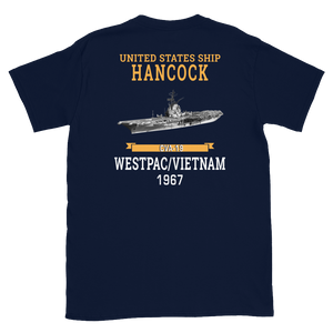USS Hancock (CVA-19) 1967 WESTPAC/VIETNAM Short-Sleeve Unisex T-Shirt – back view, navy