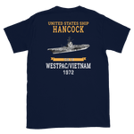 USS Hancock (CVA-19) 1972 WESTPAC/VIETNAM Short-Sleeve Unisex T-Shirt – back view, navy
