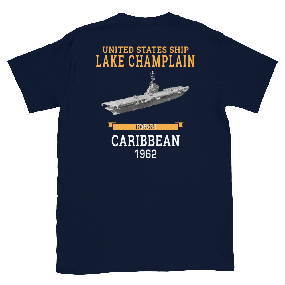 USS Lake Champlain (CVS-39) 1962 CARIBBEAN T-Shirt – back view, navy