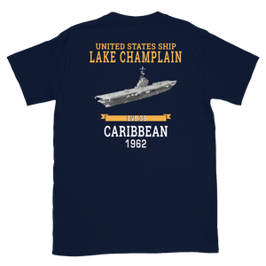 USS Lake Champlain (CVS-39) 1962 CARIBBEAN T-Shirt – back view, navy