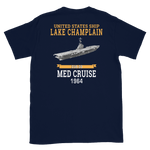 USS Lake Champlain (CVS-39) 1964 MED CRUISE T-Shirt – back view, navy