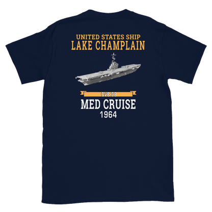 USS Lake Champlain (CVS-39) 1964 MED CRUISE T-Shirt – back view, navy