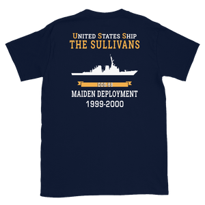 USS The Sullivans (DDG-68) 1999-2000 MAIDEN DEPLOYMENT Short-Sleeve Unisex T-Shirt – back view, navy