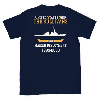 USS The Sullivans (DDG-68) 1999-2000 MAIDEN DEPLOYMENT Short-Sleeve Unisex T-Shirt – back view, navy