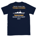 USS Thomas Hudner (DDG-116) 2021 MAIDEN DEPLOYMENT Short-Sleeve Unisex T-Shirt – back view, navy