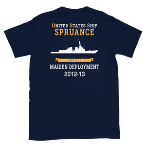 USS Spruance (DDG-111) 2012-13 MAIDEN DEPLOYMENT Short-Sleeve Unisex T-Shirt – back view, navy