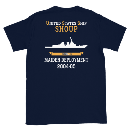 USS Shoup (DDG-86) 2004-05 MAIDEN DEPLOYMENT Short-Sleeve Unisex T-Shirt – back view, navy