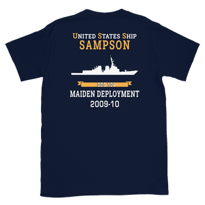 USS Sampson (DDG-102) 2009-10 MAIDEN DEPLOYMENT Short-Sleeve Unisex T-Shirt – back view, navy