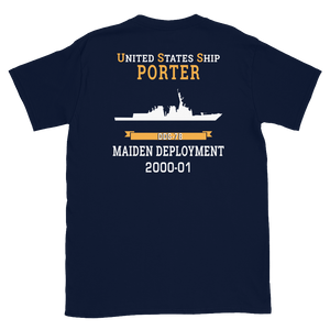 USS Porter (DDG-78) 2000-01 MAIDEN DEPLOYMENT Short-Sleeve Unisex T-Shirt – back view, navy