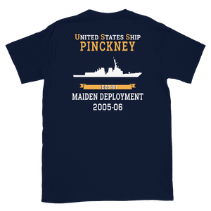 USS Pinckney (DDG-91) 2005-06 MAIDEN DEPLOYMENT Short-Sleeve Unisex T-Shirt – back view, navy