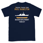 USS Paul Hamilton (DDG-60) 1996-97 MAIDEN DEPLOYMENT Short-Sleeve Unisex T-Shirt – back view, navy