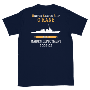 USS O'Kane (DDG-77) 2001-02 MAIDEN DEPLOYMENT Short-Sleeve Unisex T-Shirt – back view, navy