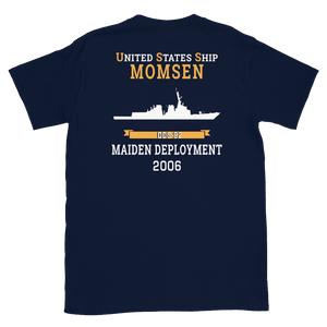 USS Momsen (DDG-92) 2006 MAIDEN DEPLOYMENT Short-Sleeve Unisex T-Shirt – back view, navy