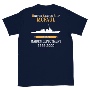 USS McFaul (DDG-74) 1999-2000 MAIDEN DEPLOYMENT Short-Sleeve Unisex T-Shirt – back view, navy