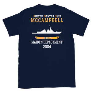 USS McCampbell (DDG-85) 2004 MAIDEN DEPLOYMENT Short-Sleeve Unisex T-Shirt – back view, navy