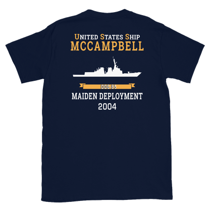 USS McCampbell (DDG-85) 2004 MAIDEN DEPLOYMENT Short-Sleeve Unisex T-Shirt – back view, navy