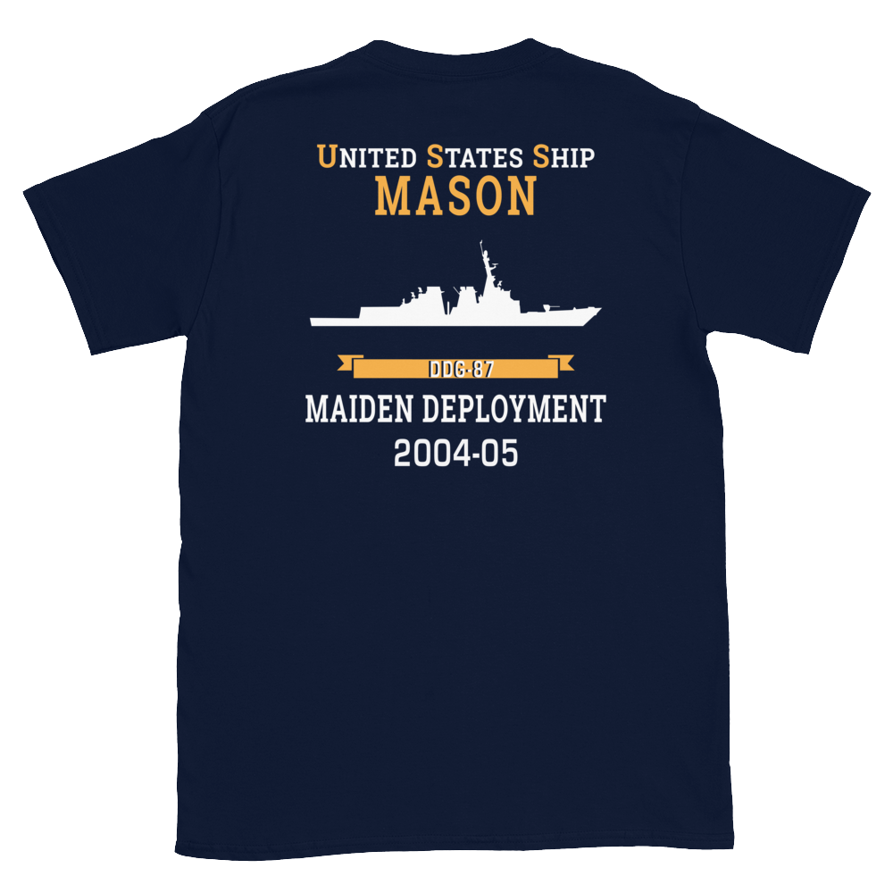 USS Mason (DDG-87) 2004-05 MAIDEN DEPLOYMENT Short-Sleeve Unisex T-Shirt – back view, navy