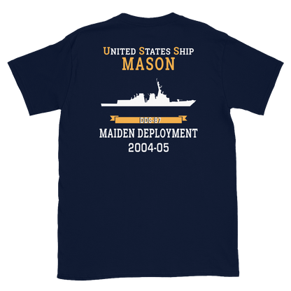 USS Mason (DDG-87) 2004-05 MAIDEN DEPLOYMENT Short-Sleeve Unisex T-Shirt – back view, navy