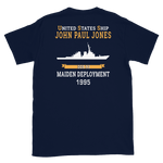 USS John Paul Jones (DDG-53) 1995 MAIDEN DEPLOYMENT Short-Sleeve Unisex T-Shirt – back view, navy