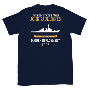 USS John Paul Jones (DDG-53) 1995 MAIDEN DEPLOYMENT Short-Sleeve Unisex T-Shirt – back view, navy