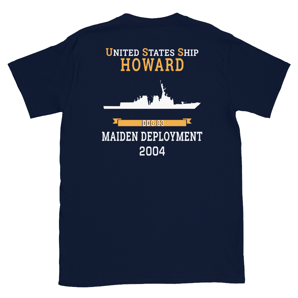 USS Howard (DDG-83) 2004 MAIDEN DEPLOYMENT Short-Sleeve Unisex T-Shirt – back view, navy
