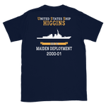 USS Higgins (DDG-76) 2000-01 MAIDEN DEPLOYMENT Short-Sleeve Unisex T-Shirt – back view, navy
