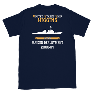 USS Higgins (DDG-76) 2000-01 MAIDEN DEPLOYMENT Short-Sleeve Unisex T-Shirt – back view, navy