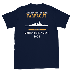 USS Farragut (DDG-99) 2008 MAIDEN DEPLOYMENT Short-Sleeve Unisex T-Shirt – back view, navy
