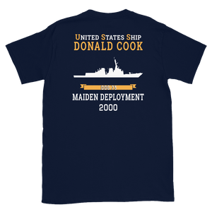 USS Donald Cook (DDG-75) 2000 MAIDEN DEPLOYMENT Short-Sleeve Unisex T-Shirt – back view, navy