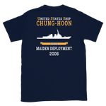 USS Chung-Hoon (DDG-93) 2006 MAIDEN DEPLOYMENT Short-Sleeve Unisex T-Shirt – back view, navy