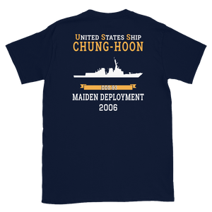 USS Chung-Hoon (DDG-93) 2006 MAIDEN DEPLOYMENT Short-Sleeve Unisex T-Shirt – back view, navy