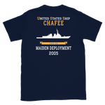 USS Chafee (DDG-90) 2005 MAIDEN DEPLOYMENT Short-Sleeve Unisex T-Shirt – back view, navy