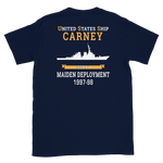 USS Carney (DDG-64) 1997-98 MAIDEN DEPLOYMENT Short-Sleeve Unisex T-Shirt – back view, navy