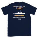 USS Barry (DDG-52) 1994 MAIDEN DEPLOYMENT Short-Sleeve Unisex T-Shirt – back view, navy