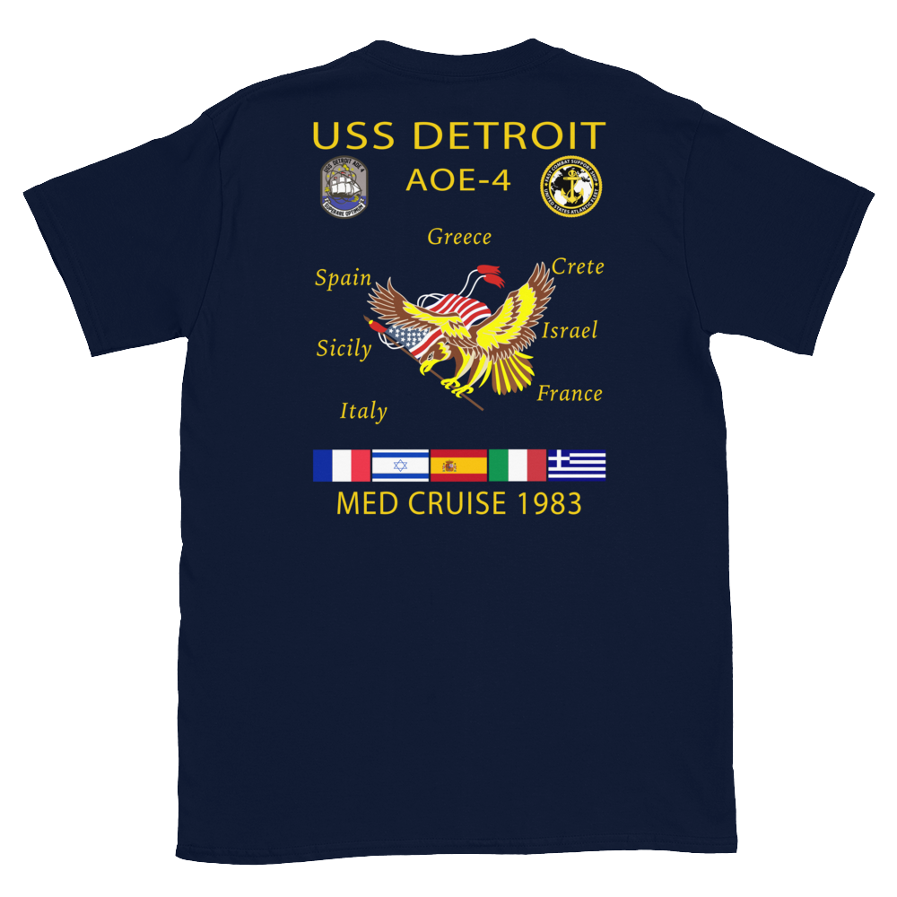 USS Detroit (AOE-4) 1983 Med Cruise T-Shirt – back view, navy