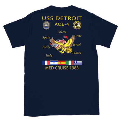 USS Detroit (AOE-4) 1983 Med Cruise T-Shirt – back view, navy
