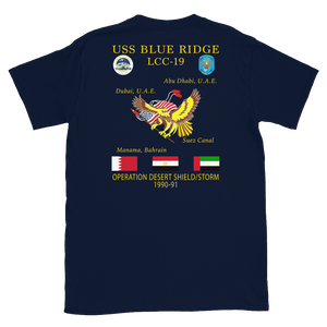 USS Blue Ridge (LCC-19) 1990-91 ODS/S Cruise Shirt – back view, navy