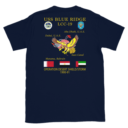 USS Blue Ridge (LCC-19) 1990-91 ODS/S Cruise Shirt – back view, navy