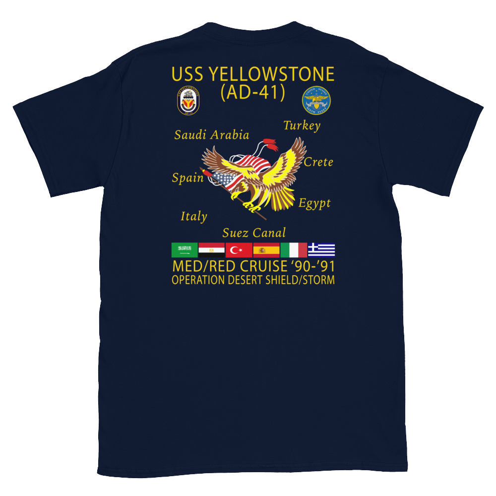 USS Yellowstone (AD-41) 1990-91 ODS/S Cruise Shirt – back view, navy