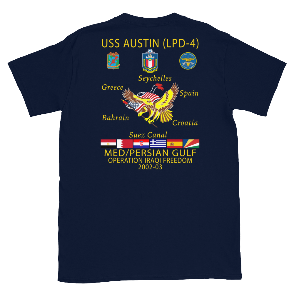 USS Austin (LPD-4) 2002-03 Cruise Shirt – back view, navy