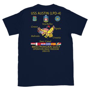 USS Austin (LPD-4) 2002-03 Cruise Shirt – back view, navy