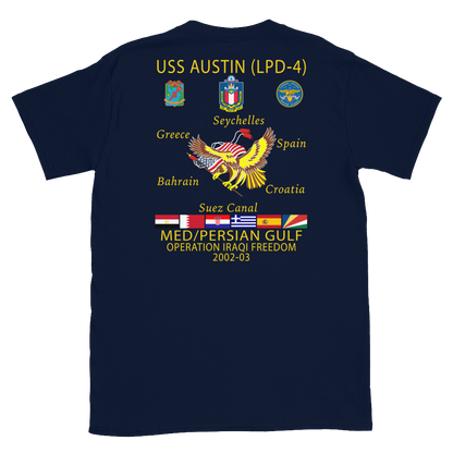 USS Austin (LPD-4) 2002-03 Cruise Shirt – back view, navy