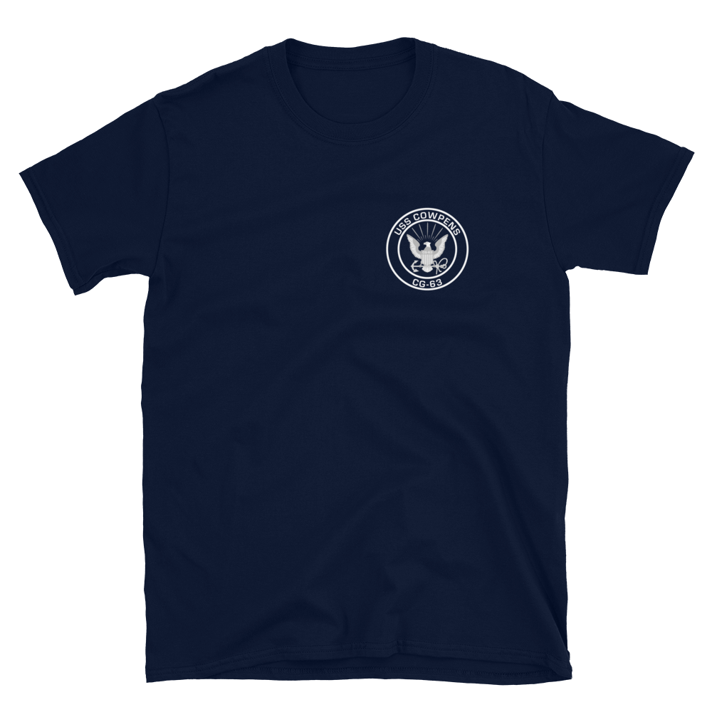 USS Cowpens (CG-63) 2014 WESTPAC Short-Sleeve T-Shirt – front view, navy