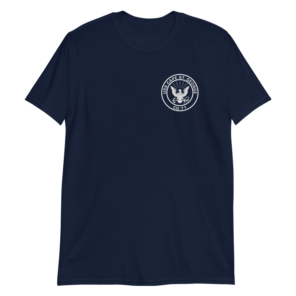 USS Cape St. George (CG-71) 2011-12 MED Short-Sleeve Unisex T-Shirt – front view, navy