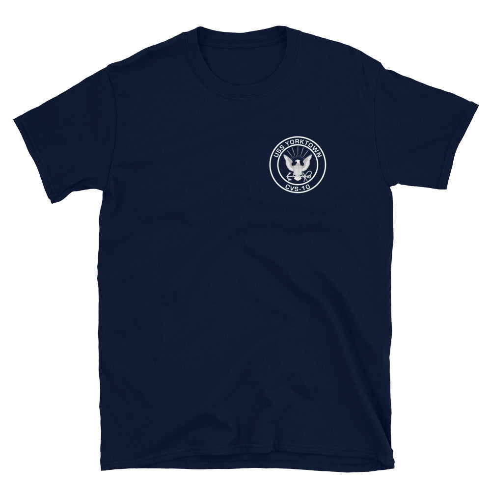 USS Yorktown (CVS-10) 1961-62 WESTPAC Short-Sleeve Unisex T-Shirt – front view, navy