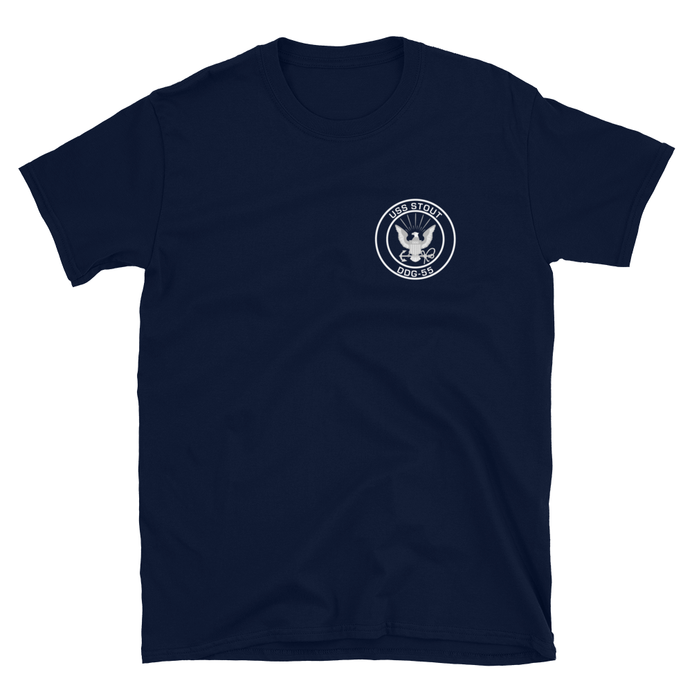 USS Stout (DDG-55) 1996 MAIDEN DEPLOYMENT Short-Sleeve Unisex T-Shirt – front view, navy