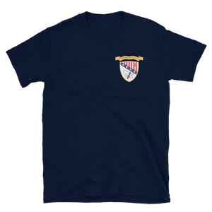 USS Chicago (CG-11) Ship's Crest T-Shirt - Gold – front view, navy